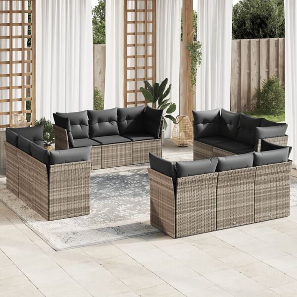 vidaXL Salon de jardin avec coussins 12 pcs gris clair r&eacute;sine tress&eacute;e