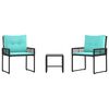 vidaXL Ensemble de meubles d'ext&eacute;rieur 3 pcs Noir et turquoise