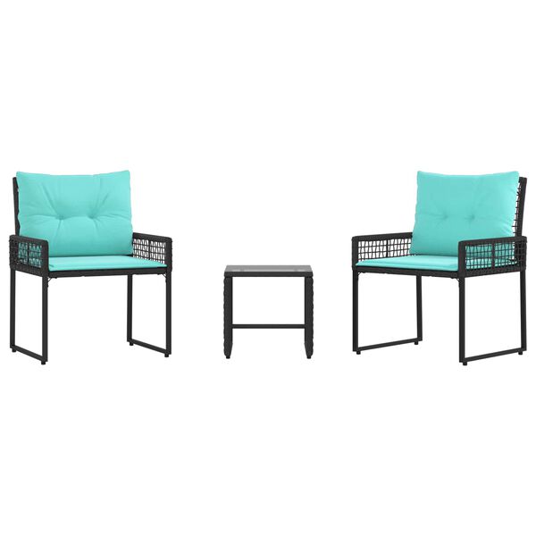 vidaXL Ensemble de meubles d'ext&eacute;rieur 3 pcs Noir et turquoise