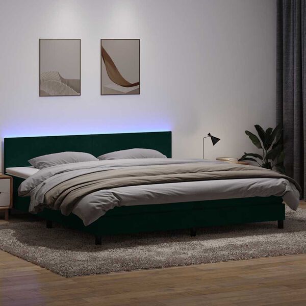vidaXL Sommier &agrave; lattes de lit et matelas et LED vert fonc&eacute; 200x210cm velours