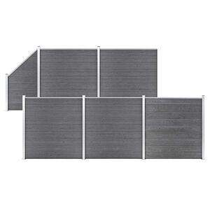 vidaXL Ensemble de cl&ocirc;ture WPC 5 Carr&eacute; + 1 Inclin&eacute; 965 x 186 cm Gris