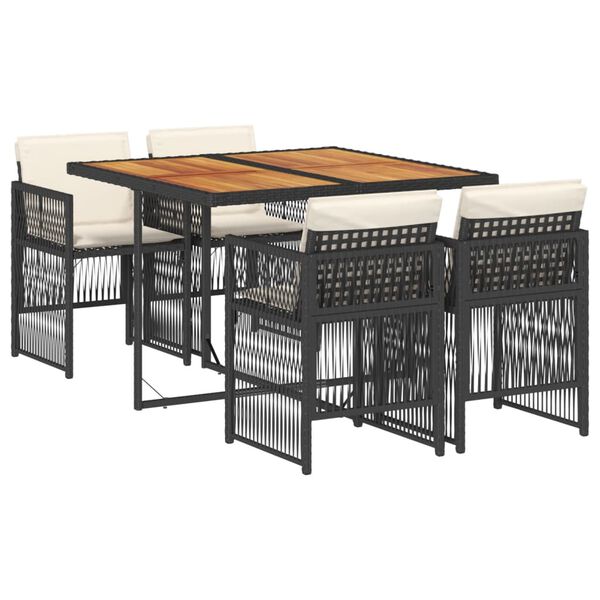 vidaXL Ensemble &agrave; manger de jardin coussins 5pcs Noir R&eacute;sine tress&eacute;e
