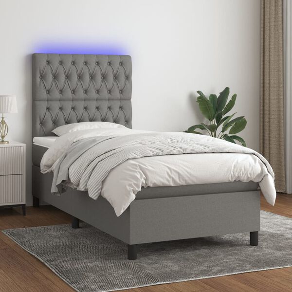 vidaXL Sommier &agrave; lattes de lit et matelas et LED Gris fonc&eacute; 100x200 cm