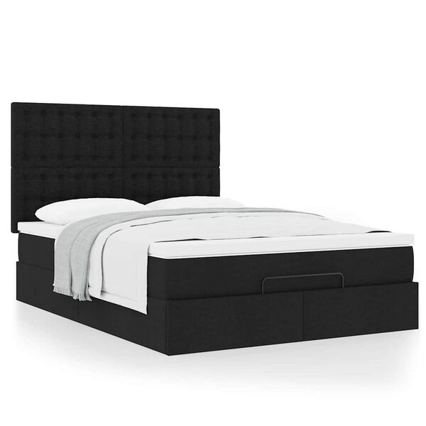 VidaXL Cadre de lit ottoman avec matelas noir 140x200 cm tissu
