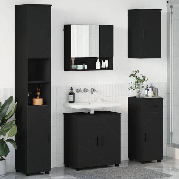 vidaXL Ensemble de mobilier de salle de bain avec tiroir 5 pcs Noir