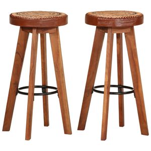 vidaXL Tabourets de bar 2 pcs Cuir véritable et bois d'acacia solide