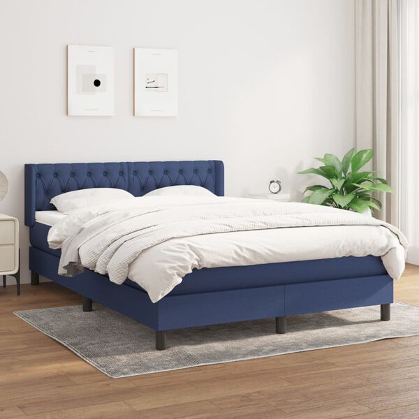 vidaXL Sommier &agrave; lattes de lit avec matelas Bleu 140x190 cm Tissu