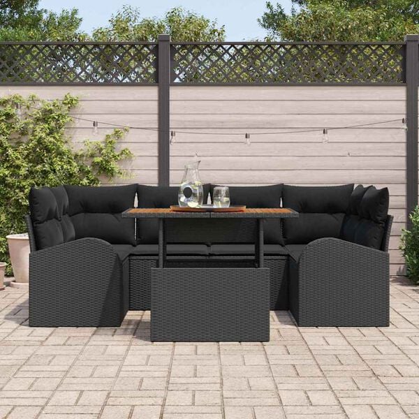 vidaXL Ensemble de canap&eacute; de jardin avec coussin 7 pcs Noir