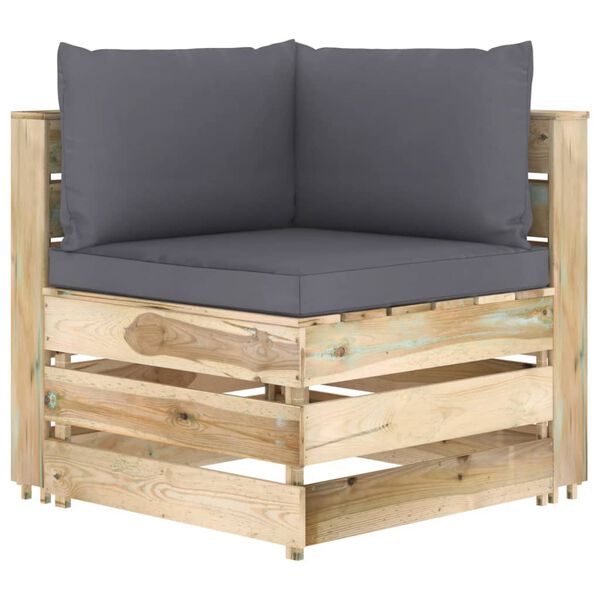 vidaXL Salon de jardin 8 pcs avec coussins Bois impr&eacute;gn&eacute; de vert