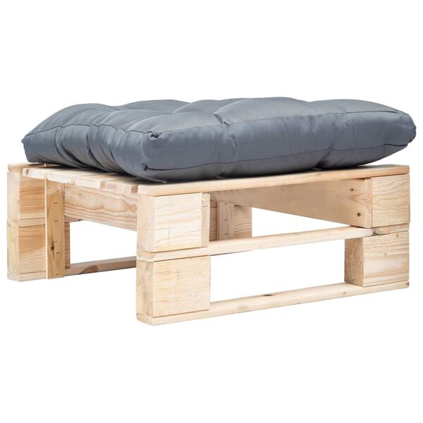 vidaXL Repose-pied palette de jardin avec coussin gris bois naturel