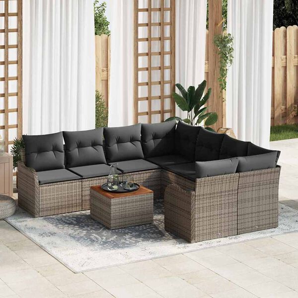 vidaXL Ensemble de canap&eacute; de jardin avec coussin 9 pcs Gris polyrotin