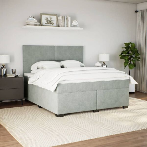 vidaXL Sommier &agrave; lattes de lit et matelas Gris clair 180x200cm Velours