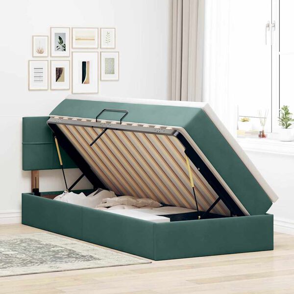 vidaXL Lit de Rangement avec matelas Vert fonc&eacute; 90 x 200 cm Velours