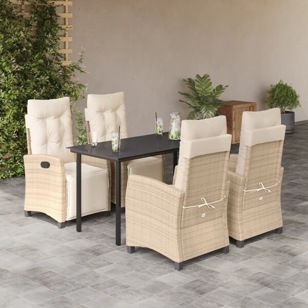 vidaXL Ensemble &agrave; manger de jardin avec coussins 5pcs Beige poly rotin