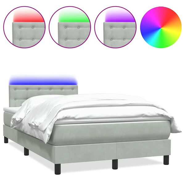 vidaXL Sommier &agrave; lattes de lit et matelas et LED gris clair 120x220cm velours