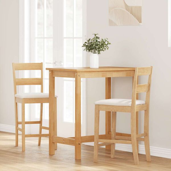 vidaXL Tabourets de bar avec coussins 2pcs naturel bois massif d'h&eacute;v&eacute;a