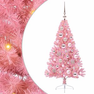 vidaXL Sapin de No&euml;l artificiel pr&eacute;-&eacute;clair&eacute; Rose 120 cm PVC