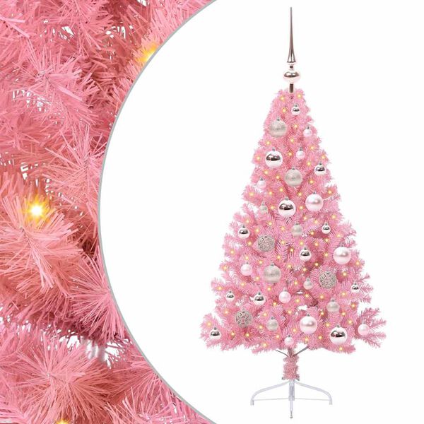 vidaXL Sapin de No&euml;l artificiel pr&eacute;-&eacute;clair&eacute; Rose 120 cm PVC