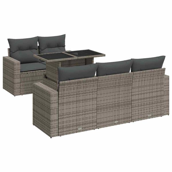 vidaXL Salon de jardin 6 pcs avec coussins gris r&eacute;sine tress&eacute;e