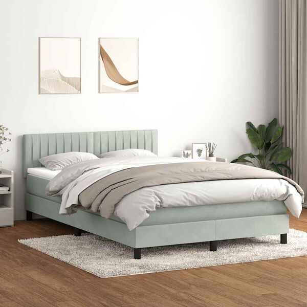 vidaXL Sommier &agrave; lattes de lit et matelas et LED gris clair 160x220cm velours