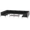 vidaXL Salon de jardin 10 pcs avec coussins R&eacute;sine tress&eacute;e Gris fonc&eacute;
