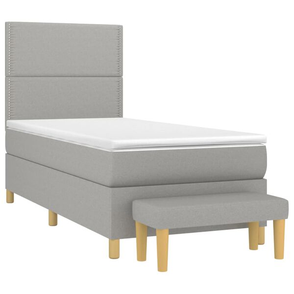 vidaXL Sommier &agrave; lattes de lit et matelas Gris clair 90x190 cm Tissu