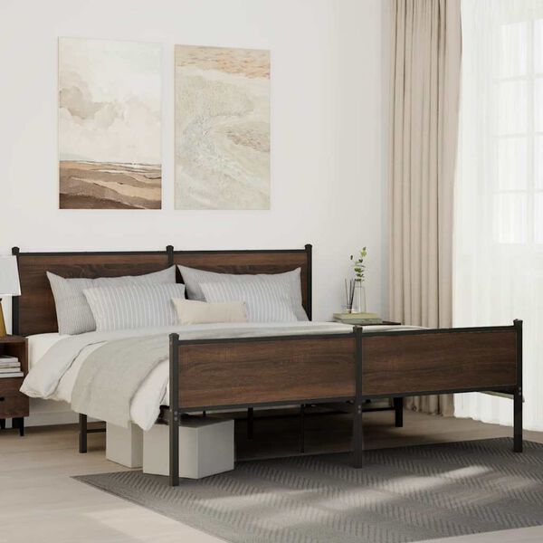 vidaXL Cadre de lit en m&eacute;tal sans matelas ch&ecirc;ne marron 160x200 cm