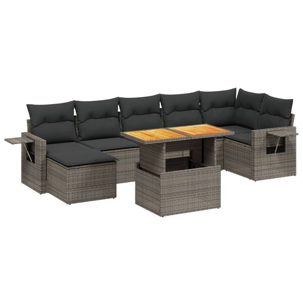 vidaXL Salon de jardin 8 pcs avec coussins gris r&eacute;sine tress&eacute;e