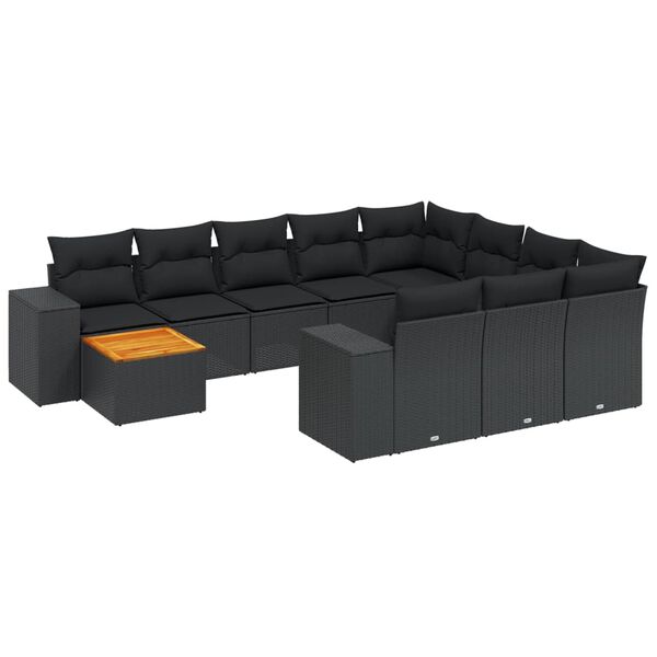 vidaXL Salon de jardin 11 pcs avec coussins noir r&eacute;sine tress&eacute;e
