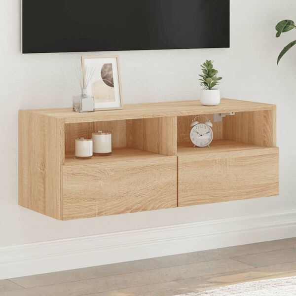 vidaXL Meuble TV mural chêne sonoma 80x30x30 cm bois d'ingénierie