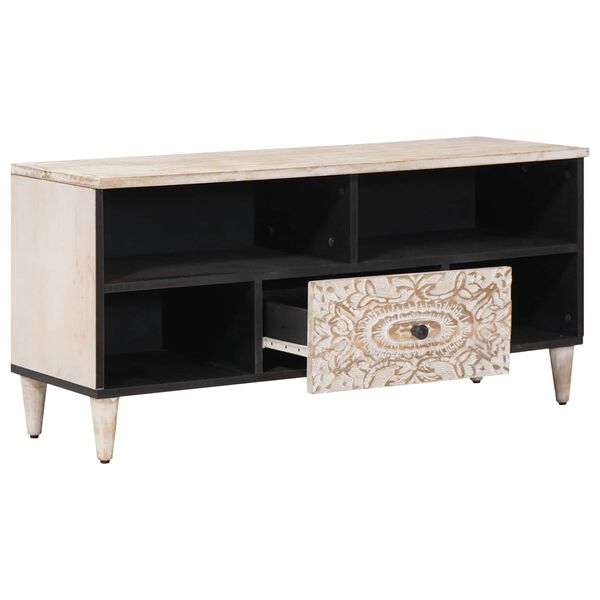 vidaXL Meuble TV Blanc 100 x 33,5 x 46 cm Bois de mangue massif