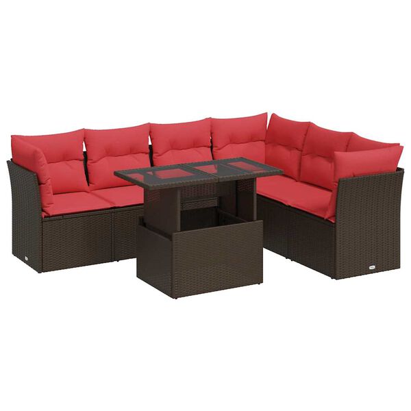 vidaXL Salon de jardin avec coussins 7 pcs marron résine tressée acacia
