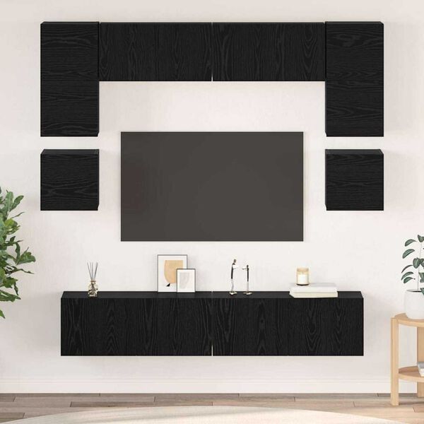vidaXL Ensemble meuble TV 8 pcs Ch&ecirc;ne noir Bois d'ing&eacute;nierie