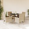 vidaXL Ensemble &agrave; manger de jardin et coussins 5 pcs beige rotin verre