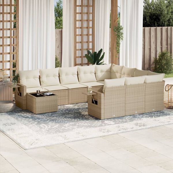 vidaXL Salon de jardin 11 pcs avec coussins beige r&eacute;sine tress&eacute;e