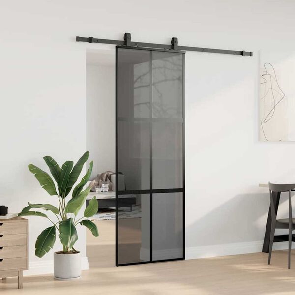 vidaXL Porte coulissante kit quincaillerie noir 76x205 cm verre tremp&eacute;