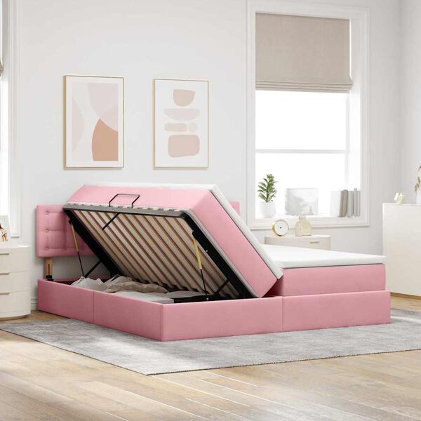 vidaXL Lit de Rangement avec matelas avec t&ecirc;te de lit Rose 90 x 200 cm