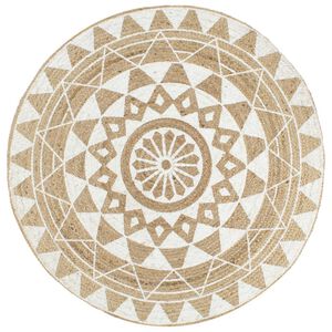 vidaXL Tapis fait &agrave; la main Jute avec imprim&eacute; blanc 90 cm