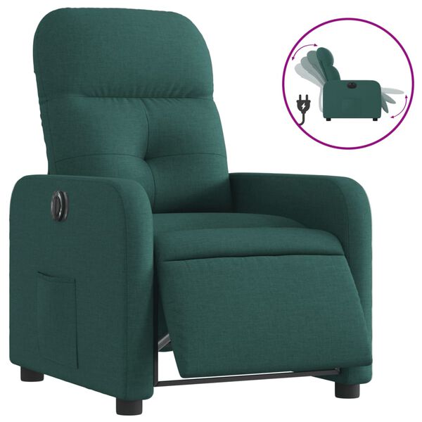 vidaXL Fauteuil inclinable &eacute;lectrique Vert fonc&eacute; Tissu
