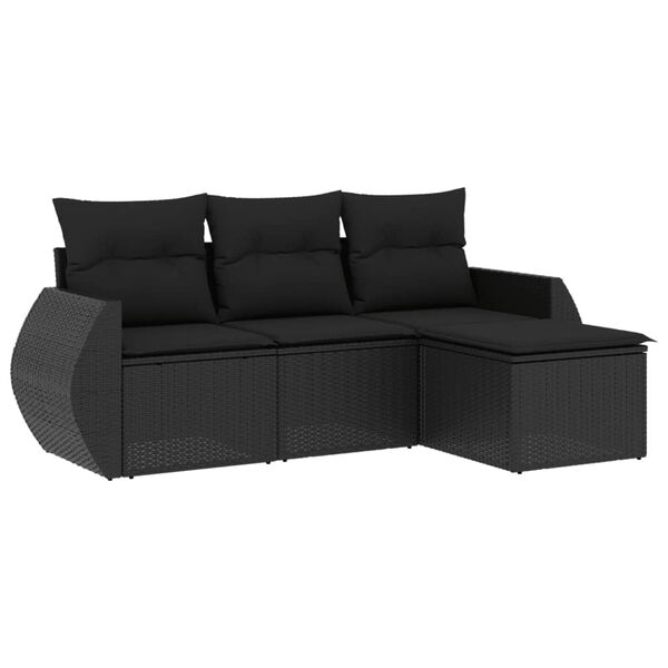 vidaXL Salon de jardin 4 pcs avec coussins noir r&eacute;sine tress&eacute;e