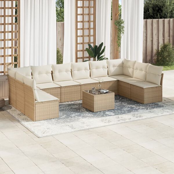 vidaXL Salon de jardin 11 pcs avec coussins beige r&eacute;sine tress&eacute;e