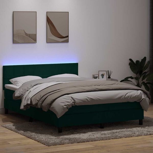vidaXL Sommier &agrave; lattes de lit et matelas vert fonc&eacute; 140x220cm velours