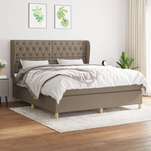 vidaXL Sommier &agrave; lattes de lit avec matelas Taupe 160x200 cm Tissu