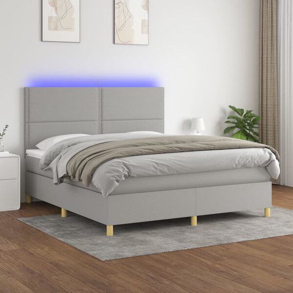 vidaXL Sommier &agrave; lattes de lit et matelas et LED Gris clair 180x200 cm