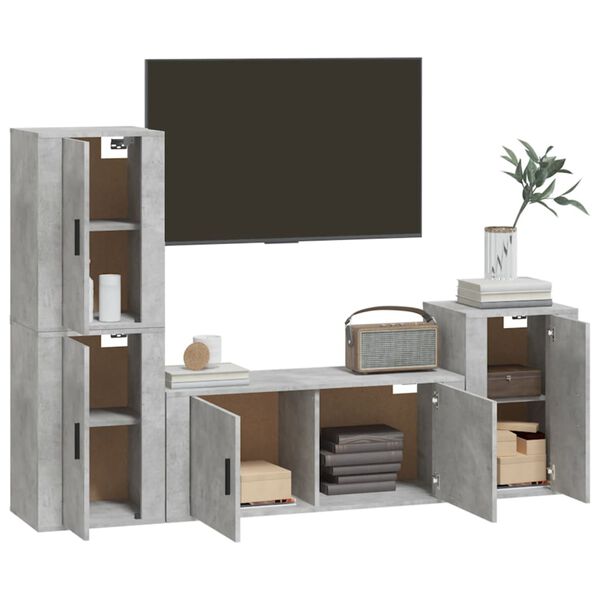 vidaXL Ensemble de meubles TV 4 pcs Gris béton Bois d'ingénierie
