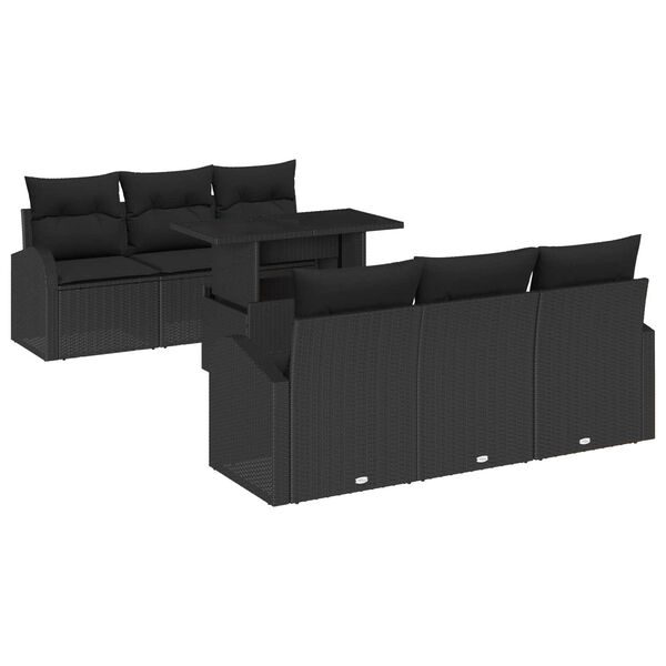 vidaXL Ensemble de canap&eacute; de jardin 7 pcs Noir Poly Rattan