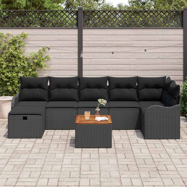 vidaXL Ensemble de canap&eacute; de jardin avec coussin 8 pcs Noir Poly rotin