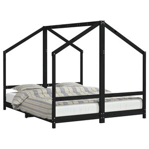 vidaXL Cadre de lit pour enfants noir 2x(80x200) cm bois de pin massif