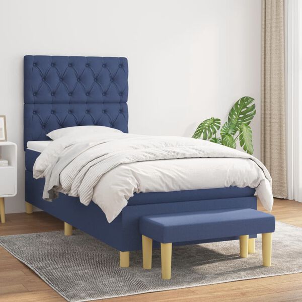 vidaXL Sommier &agrave; lattes de lit avec matelas Bleu 80x200 cm Tissu