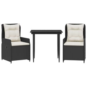 vidaXL Ensemble &agrave; manger de jardin avec coussins 3 pcs Noir